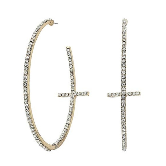 Steve Madden Jewelry - Steve Madden Rhinestone Cross Hoops